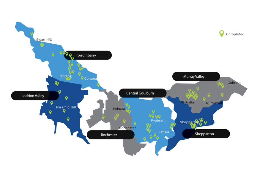 A map of the region showing completed works locations.