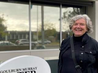 Photograph of Jacqui Kellye GMW Strategy and Plan asset planning manager in front of the GMW Tatura office
