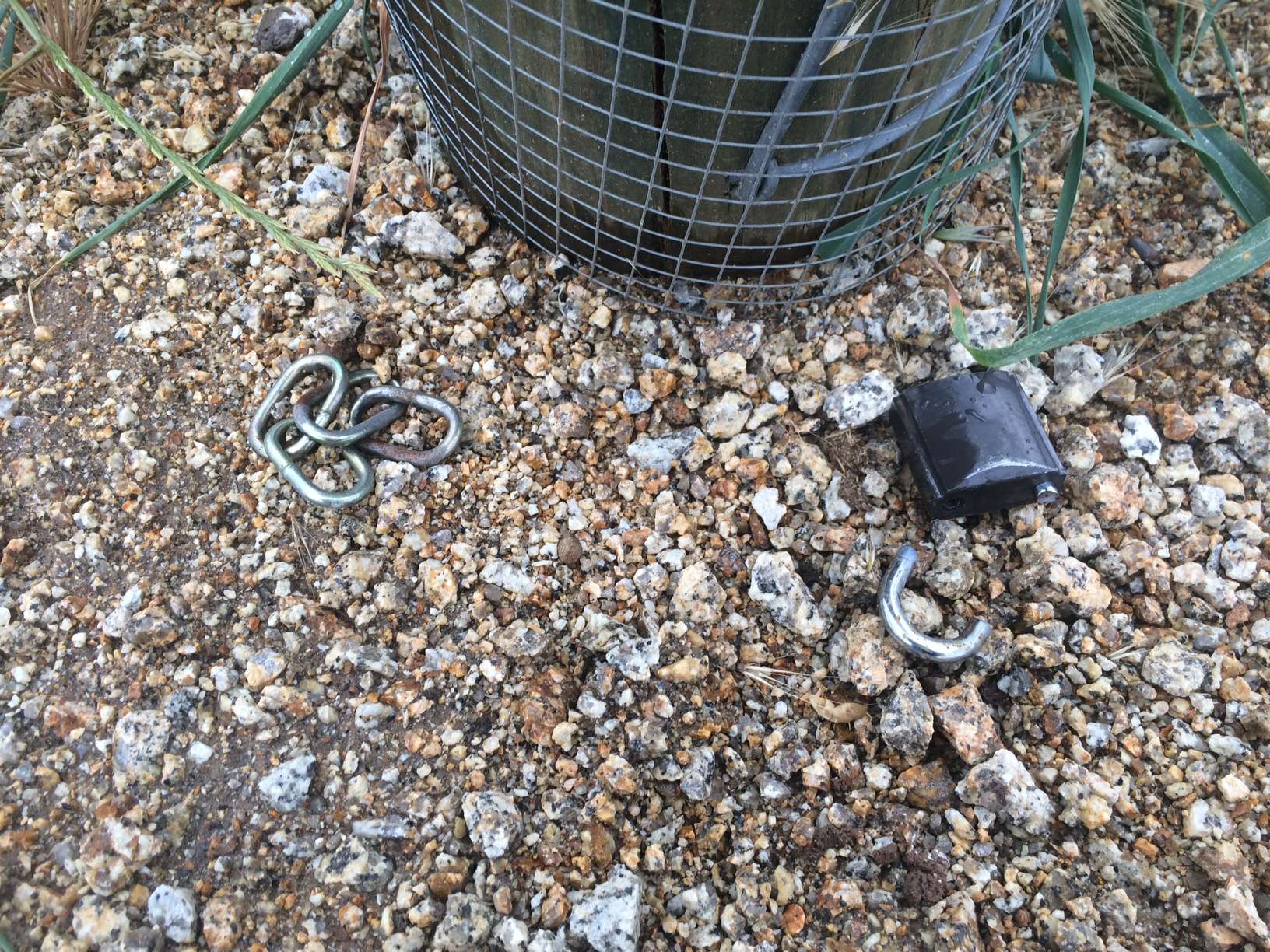 A padlock was removed by bolt cutters. A padlock was removed by bolt cutters.